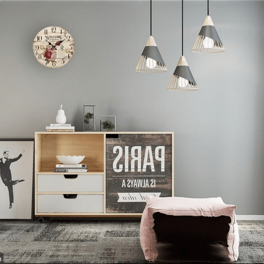 Retro floral wall clock silent movement - Retro rose and butterfly design artificial wooden round clock suitable for living room, bedroom, kitchen and office decoration - perfect for Christmas, New Year and Halloween. No AA battery included