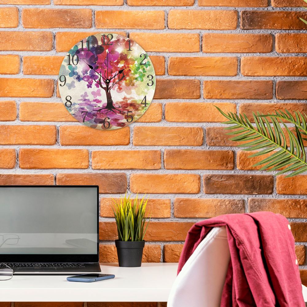 Butterfly Tree of Life Wall Clock, Silent Non-Ticking Wooden Battery Powered Clock, Vintage Style Wall Decor for Home, Office & Classroom