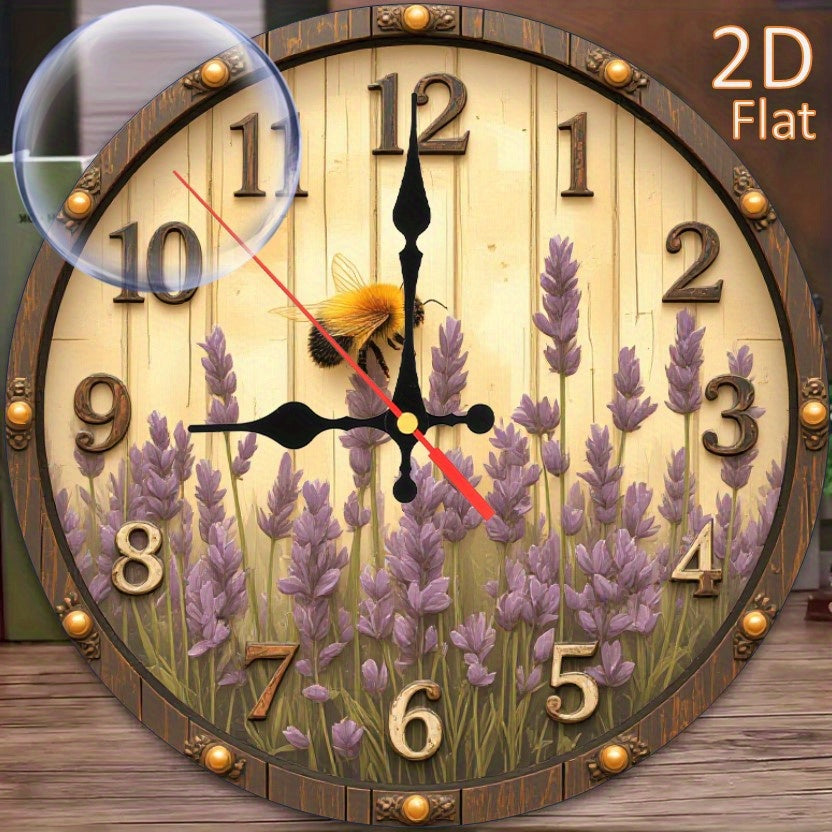 Lavender Bumblebees & Roman Numerals Rustic Elegant Floral Wall Clock - 9.8 Inch Artificial Wood Silent Quartz Movement, Battery Operated (AA Not Included) for Living Room Home Decor, Clock for Living Room, Decorative Hanging, Durable Construction