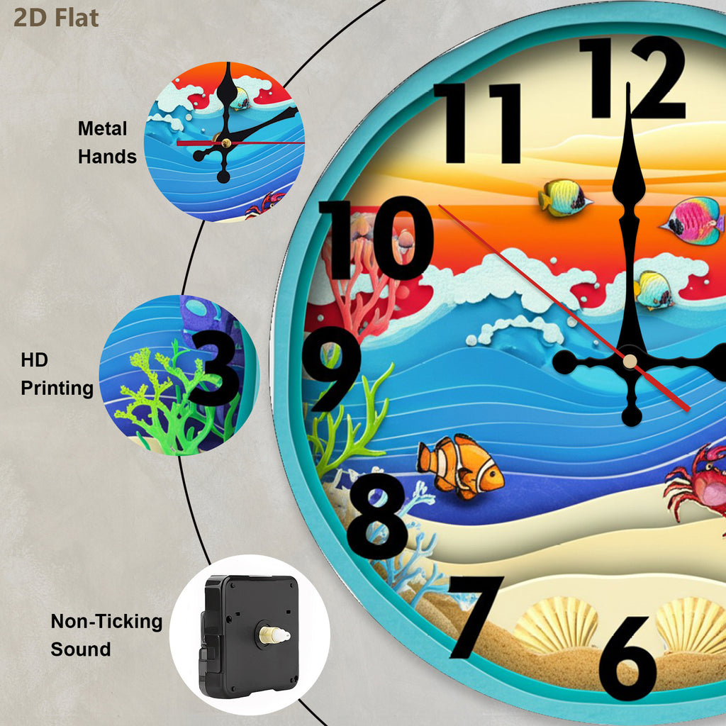 Wall Clock, Hanging Clock, Ocean Theme Layered Paper Cut Style, Silent Clock, Flag Day, Independence Day, for Kitchen\u002FLiving Room\u002FBedroom\u002FOffice\u002FSchool\u002FBathroom Decor,