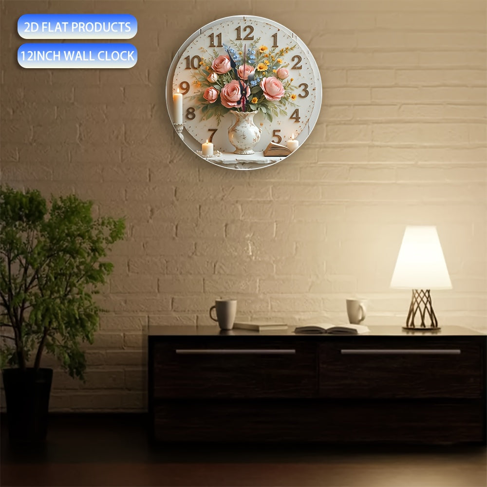 1pc retro floral wall clock, 10-inch silent non-striking made of wood, AA battery-powered - perfect for home kitchen and bathroom decoration, decorative wall clock, retro mural, wooden design, wall clock, living room