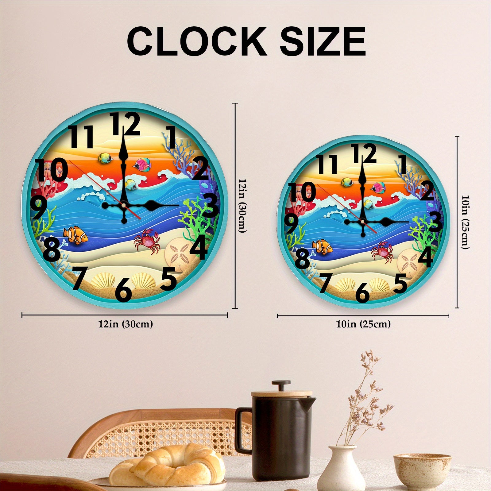 Wall Clock, Hanging Clock, Ocean Theme Layered Paper Cut Style, Silent Clock, Flag Day, Independence Day, for Kitchen\u002FLiving Room\u002FBedroom\u002FOffice\u002FSchool\u002FBathroom Decor,