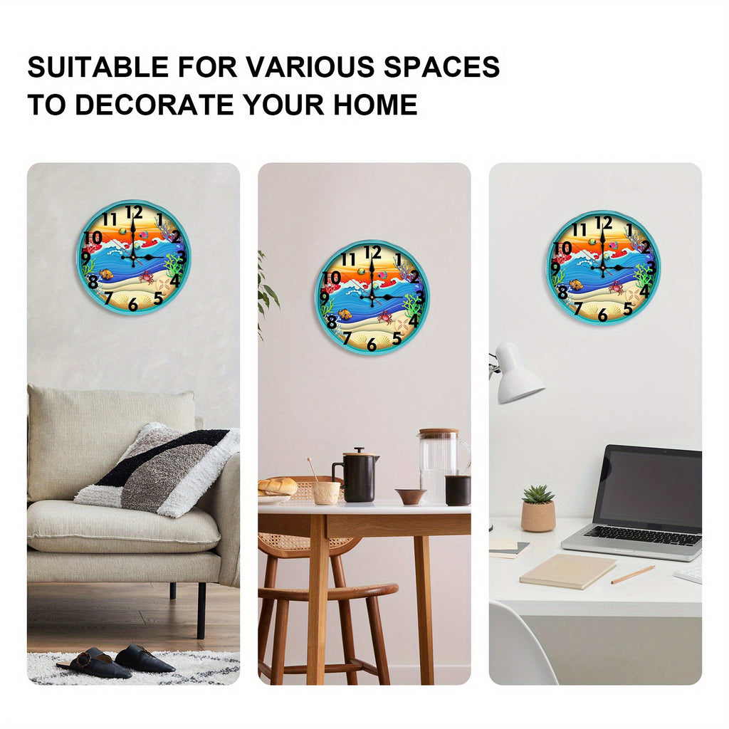 Wall Clock, Hanging Clock, Ocean Theme Layered Paper Cut Style, Silent Clock, Flag Day, Independence Day, for Kitchen\u002FLiving Room\u002FBedroom\u002FOffice\u002FSchool\u002FBathroom Decor,