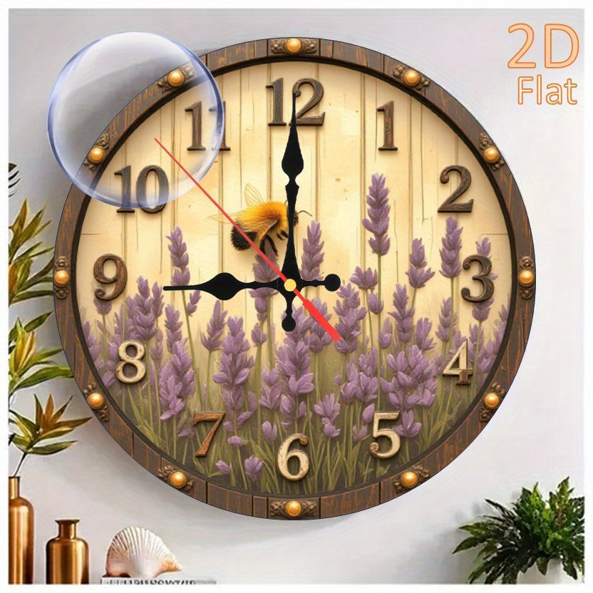 Lavender Bumblebees & Roman Numerals Rustic Elegant Floral Wall Clock - 9.8 Inch Artificial Wood Silent Quartz Movement, Battery Operated (AA Not Included) for Living Room Home Decor, Clock for Living Room, Decorative Hanging, Durable Construction