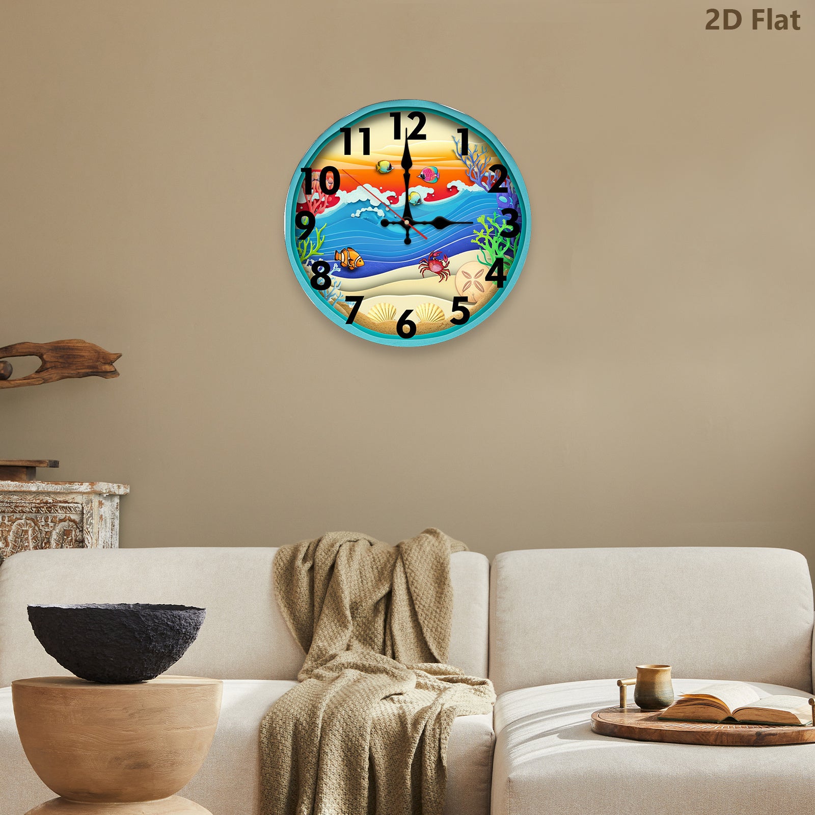 Wall Clock, Hanging Clock, Ocean Theme Layered Paper Cut Style, Silent Clock, Flag Day, Independence Day, for Kitchen\u002FLiving Room\u002FBedroom\u002FOffice\u002FSchool\u002FBathroom Decor,