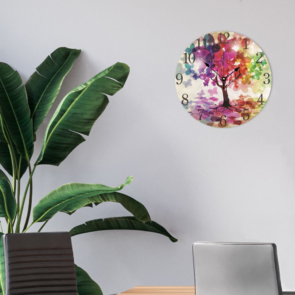 Butterfly Tree of Life Wall Clock, Silent Non-Ticking Wooden Battery Powered Clock, Vintage Style Wall Decor for Home, Office & Classroom