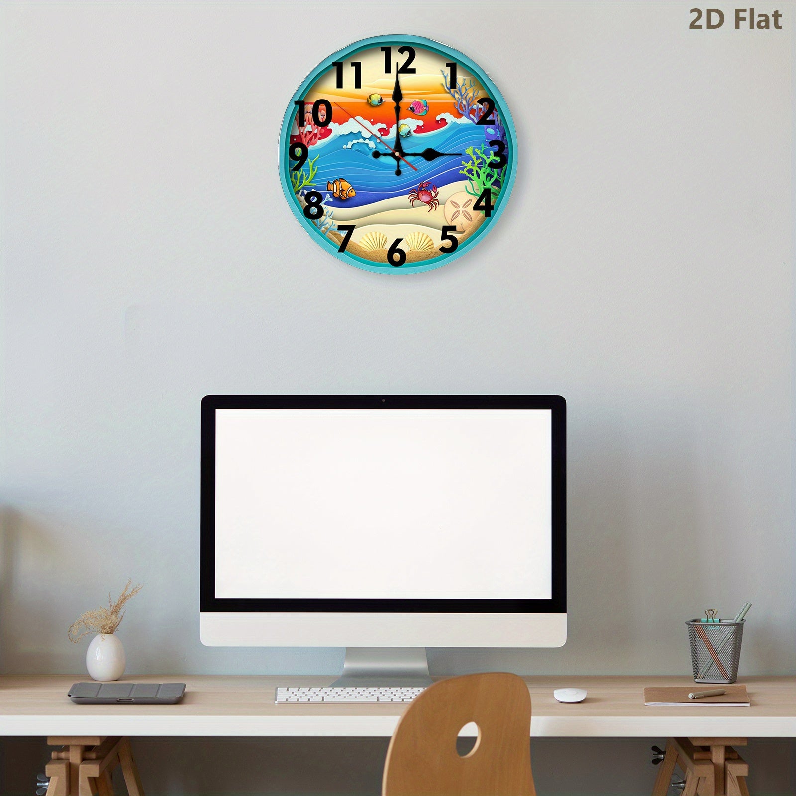 Wall Clock, Hanging Clock, Ocean Theme Layered Paper Cut Style, Silent Clock, Flag Day, Independence Day, for Kitchen\u002FLiving Room\u002FBedroom\u002FOffice\u002FSchool\u002FBathroom Decor,