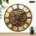Retro Industrial Round Wall Clock with Steampunk Gears & Roman Numerals - Silent Non-Ticking Wooden Frame, AA Battery Operated (Not Included) for Living Room, Bedroom, Office Decor - Unique Artistic Home Gift