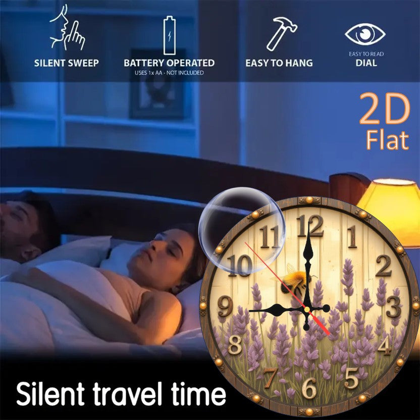 Lavender Bumblebees & Roman Numerals Rustic Elegant Floral Wall Clock - 9.8 Inch Artificial Wood Silent Quartz Movement, Battery Operated (AA Not Included) for Living Room Home Decor, Clock for Living Room, Decorative Hanging, Durable Construction