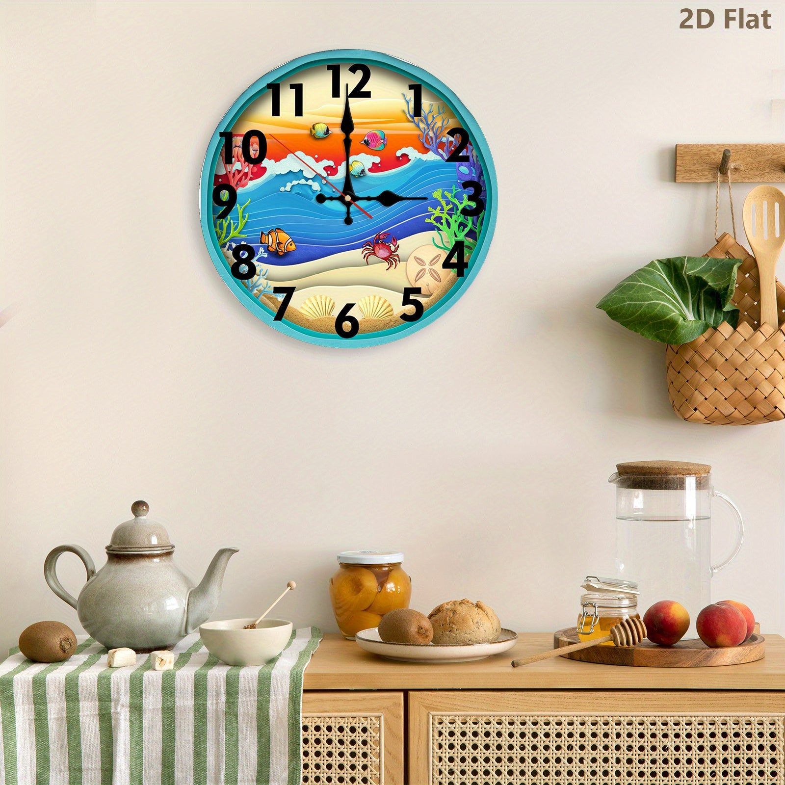 Wall Clock, Hanging Clock, Ocean Theme Layered Paper Cut Style, Silent Clock, Flag Day, Independence Day, for Kitchen\u002FLiving Room\u002FBedroom\u002FOffice\u002FSchool\u002FBathroom Decor,