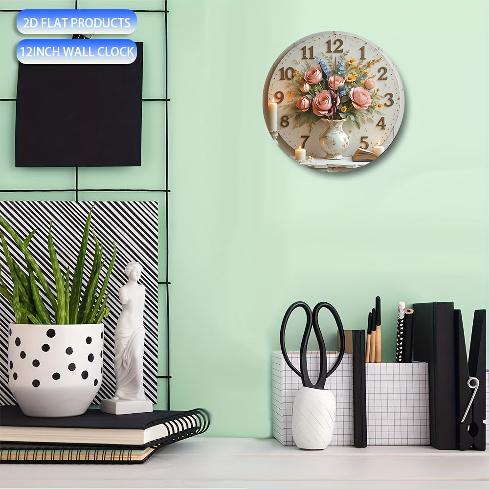 1pc retro floral wall clock, 10-inch silent non-striking made of wood, AA battery-powered - perfect for home kitchen and bathroom decoration, decorative wall clock, retro mural, wooden design, wall clock, living room