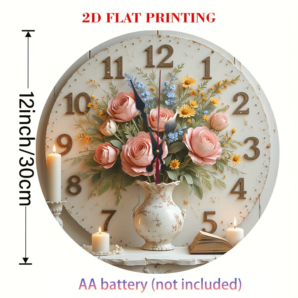 1pc retro floral wall clock, 10-inch silent non-striking made of wood, AA battery-powered - perfect for home kitchen and bathroom decoration, decorative wall clock, retro mural, wooden design, wall clock, living room