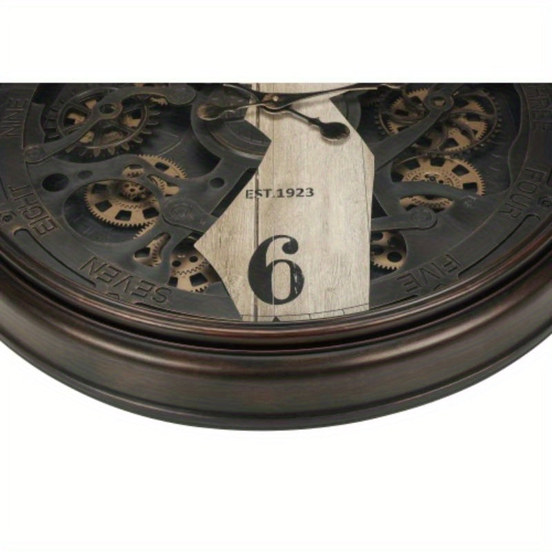Vintage Industrial Wall Clock - 30 Round Non-Ticking Gear Mechanism, Battery-Powered (No Wiring Needed) - Heavy-Duty Metal\u002FPlastic Construction - Brown Vintage Decor for Living Room, Office, Kitchen - Transitional Style Modern Farmhouse Decor