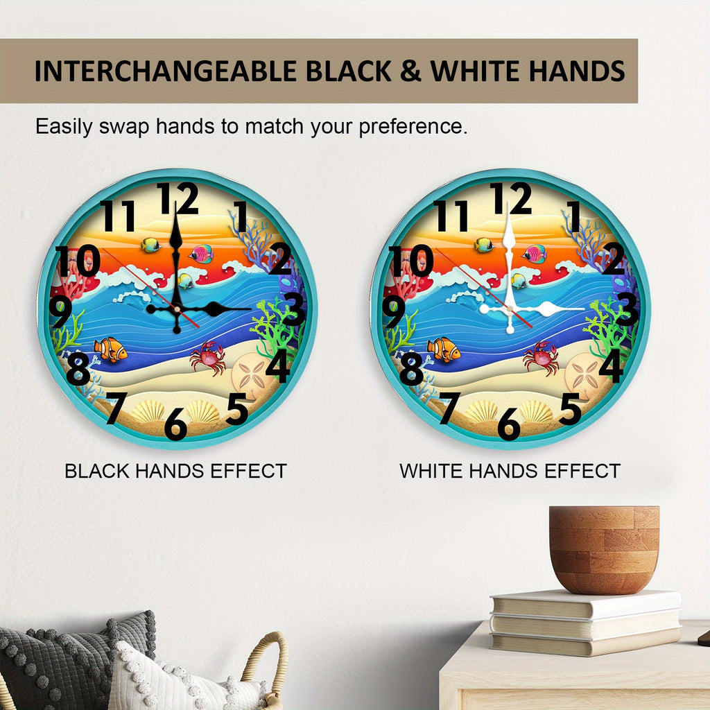 Wall Clock, Hanging Clock, Ocean Theme Layered Paper Cut Style, Silent Clock, Flag Day, Independence Day, for Kitchen\u002FLiving Room\u002FBedroom\u002FOffice\u002FSchool\u002FBathroom Decor,