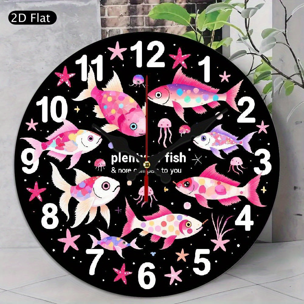 1pc 2D flat art silent wall clock, for home kitchen, themed clock, silent clock, unique decoration, graduation gift for school, New Year gift for husband, artistic clock, Thanksgiving room decoration, Christmas home decoration, 2D Flat
