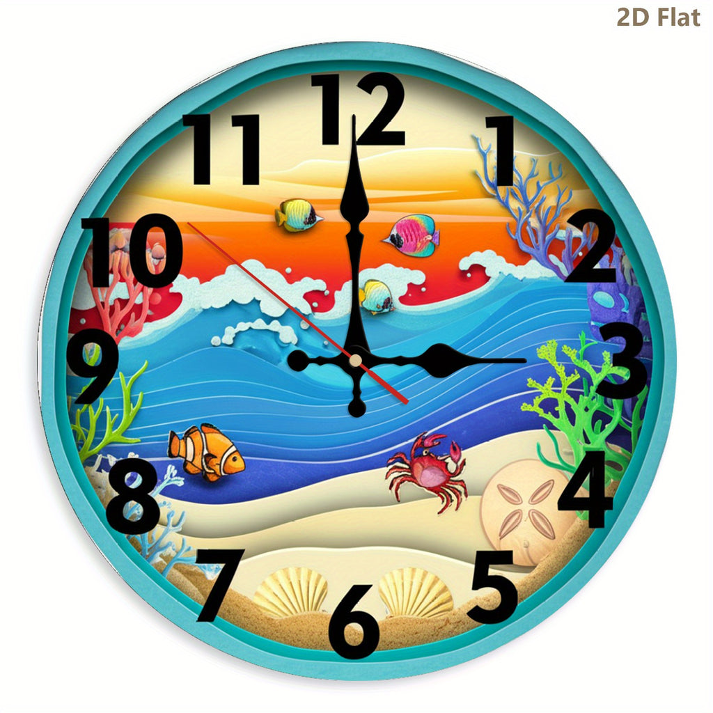Wall Clock, Hanging Clock, Ocean Theme Layered Paper Cut Style, Silent Clock, Flag Day, Independence Day, for Kitchen\u002FLiving Room\u002FBedroom\u002FOffice\u002FSchool\u002FBathroom Decor,
