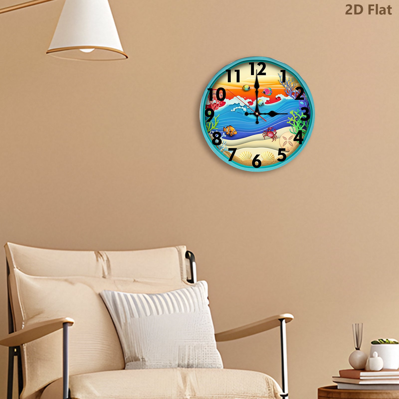 Wall Clock, Hanging Clock, Ocean Theme Layered Paper Cut Style, Silent Clock, Flag Day, Independence Day, for Kitchen\u002FLiving Room\u002FBedroom\u002FOffice\u002FSchool\u002FBathroom Decor,