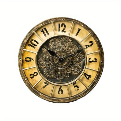 18-Inch Oversized Gear Clock Featuring Authentic Moving Gears, Designed in a Large Industrial Steampunk Style, This Wall-Mounted Clock with a Glass Cover Is Perfect for Decorating Living Rooms, Home Offices, Factories, Warehouses, Or Log Cabins