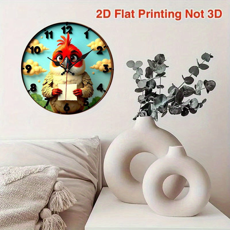 1pc Vintage Farmhouse Chicken Wall Clock Decor - Cute Rooster with Paper, Silent Quartz Movement, No Batteries Needed, Easy Hang - for Kitchen, Living Room, Halloween, Christmas - Artificial Wood Retro Decoration, 2D Flat