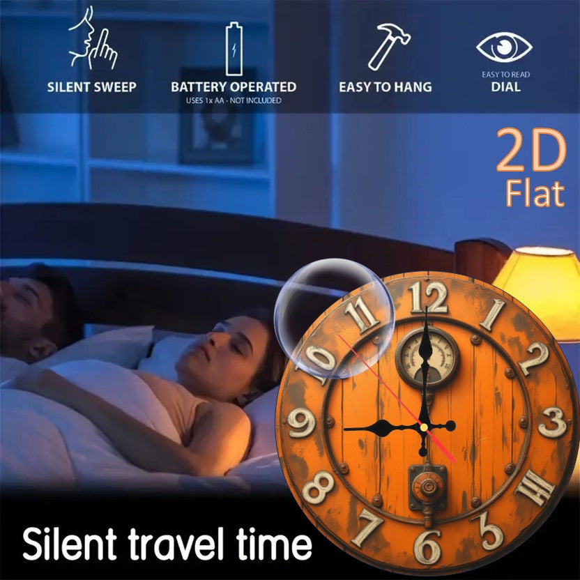 9.8 Inch Orange Wood & Rivet Accents 2D Wall Clock - Distressed Steampunk Industrial Design, Silent Quartz Movement, Artificial Wood, Battery Operated (AA Not Included) for Living Room Home Decor, Durable Craftsmanship