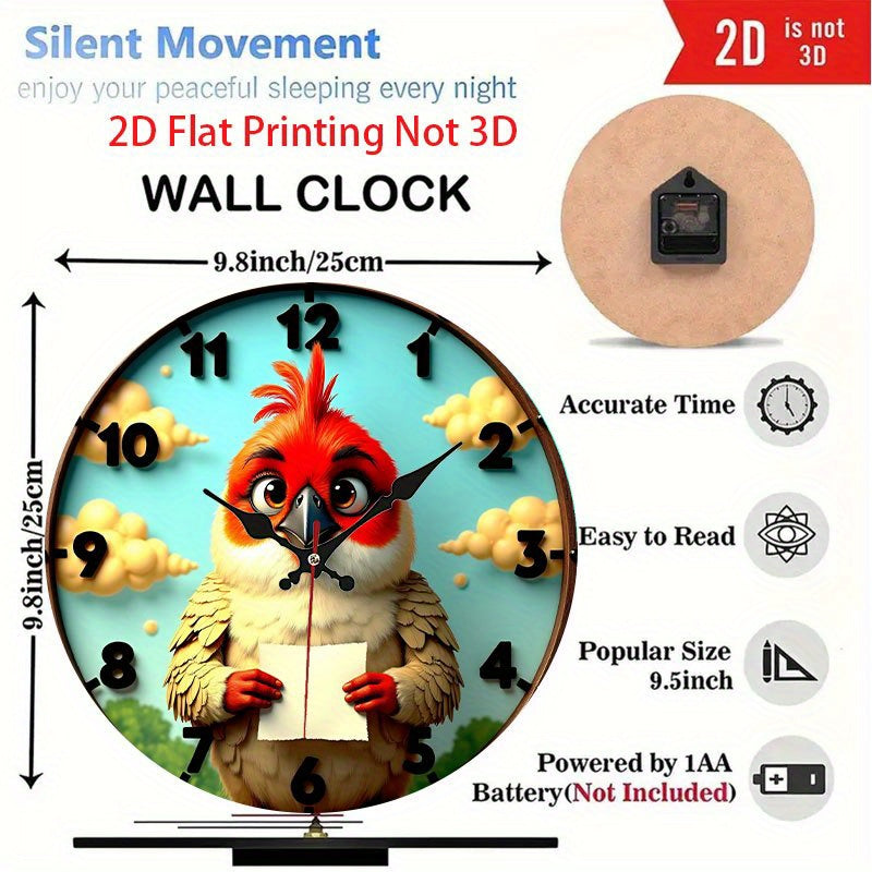 1pc Vintage Farmhouse Chicken Wall Clock Decor - Cute Rooster with Paper, Silent Quartz Movement, No Batteries Needed, Easy Hang - for Kitchen, Living Room, Halloween, Christmas - Artificial Wood Retro Decoration, 2D Flat