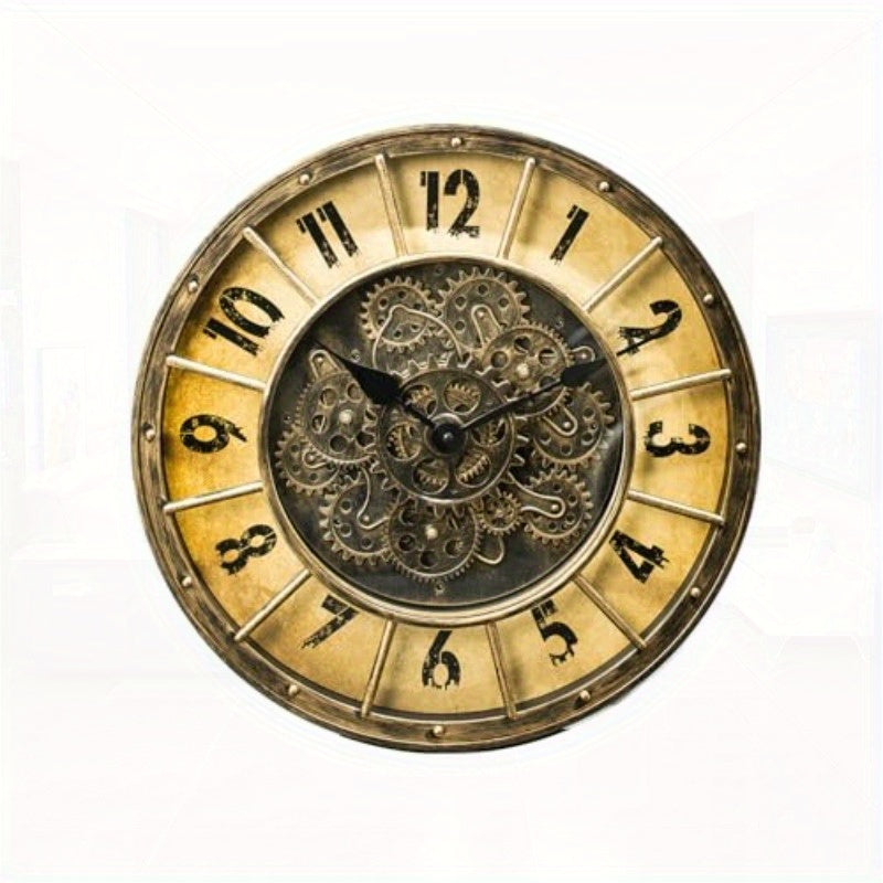 18-Inch Oversized Gear Clock Featuring Authentic Moving Gears, Designed in a Large Industrial Steampunk Style, This Wall-Mounted Clock with a Glass Cover Is Perfect for Decorating Living Rooms, Home Offices, Factories, Warehouses, Or Log Cabins