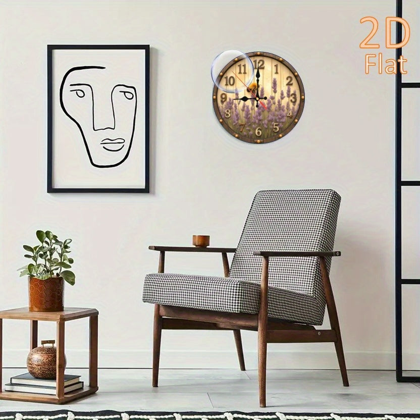 Lavender Bumblebees & Roman Numerals Rustic Elegant Floral Wall Clock - 9.8 Inch Artificial Wood Silent Quartz Movement, Battery Operated (AA Not Included) for Living Room Home Decor, Clock for Living Room, Decorative Hanging, Durable Construction