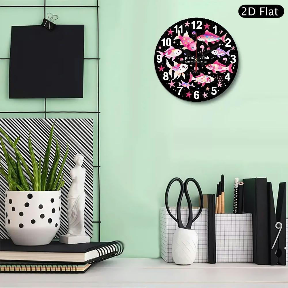 1pc 2D flat art silent wall clock, for home kitchen, themed clock, silent clock, unique decoration, graduation gift for school, New Year gift for husband, artistic clock, Thanksgiving room decoration, Christmas home decoration, 2D Flat