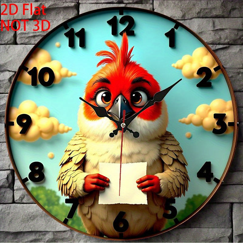1pc Vintage Farmhouse Chicken Wall Clock Decor - Cute Rooster with Paper, Silent Quartz Movement, No Batteries Needed, Easy Hang - for Kitchen, Living Room, Halloween, Christmas - Artificial Wood Retro Decoration, 2D Flat