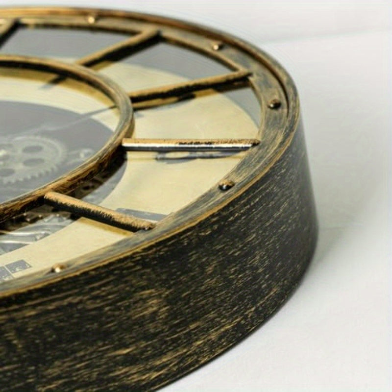 18-Inch Oversized Gear Clock Featuring Authentic Moving Gears, Designed in a Large Industrial Steampunk Style, This Wall-Mounted Clock with a Glass Cover Is Perfect for Decorating Living Rooms, Home Offices, Factories, Warehouses, Or Log Cabins