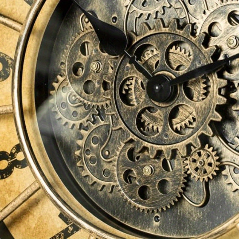 18-Inch Oversized Gear Clock Featuring Authentic Moving Gears, Designed in a Large Industrial Steampunk Style, This Wall-Mounted Clock with a Glass Cover Is Perfect for Decorating Living Rooms, Home Offices, Factories, Warehouses, Or Log Cabins