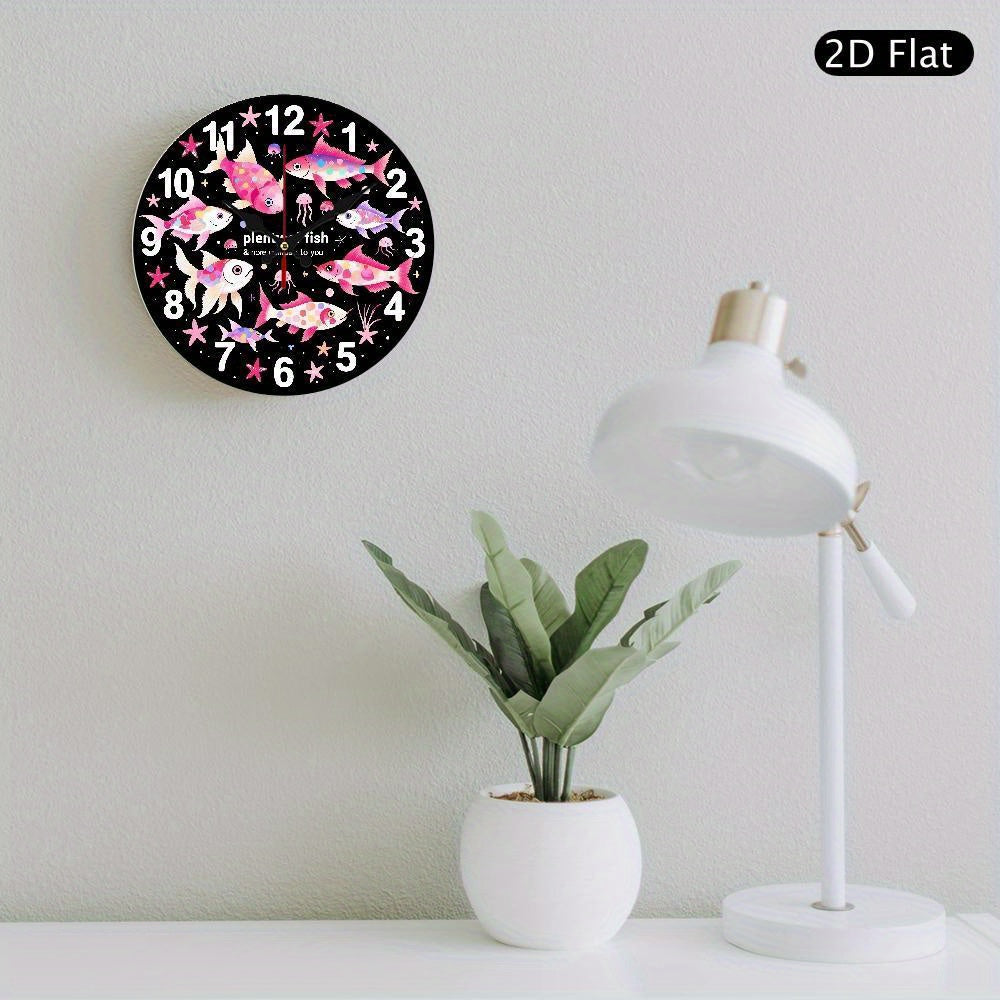 1pc 2D flat art silent wall clock, for home kitchen, themed clock, silent clock, unique decoration, graduation gift for school, New Year gift for husband, artistic clock, Thanksgiving room decoration, Christmas home decoration, 2D Flat