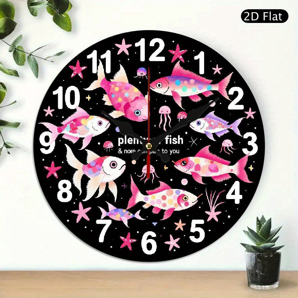 1pc 2D flat art silent wall clock, for home kitchen, themed clock, silent clock, unique decoration, graduation gift for school, New Year gift for husband, artistic clock, Thanksgiving room decoration, Christmas home decoration, 2D Flat
