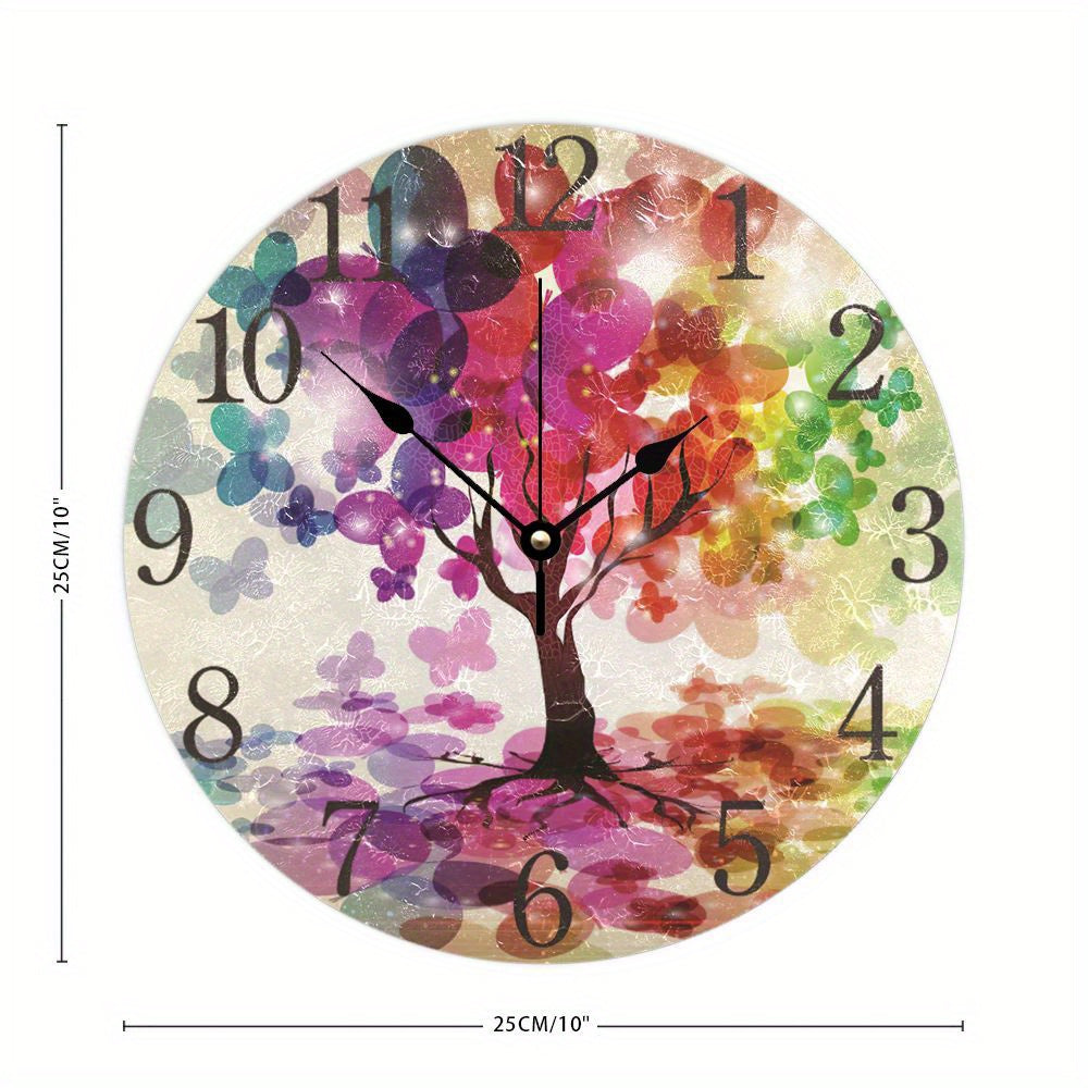 Butterfly Tree of Life Wall Clock, Silent Non-Ticking Wooden Battery Powered Clock, Vintage Style Wall Decor for Home, Office & Classroom