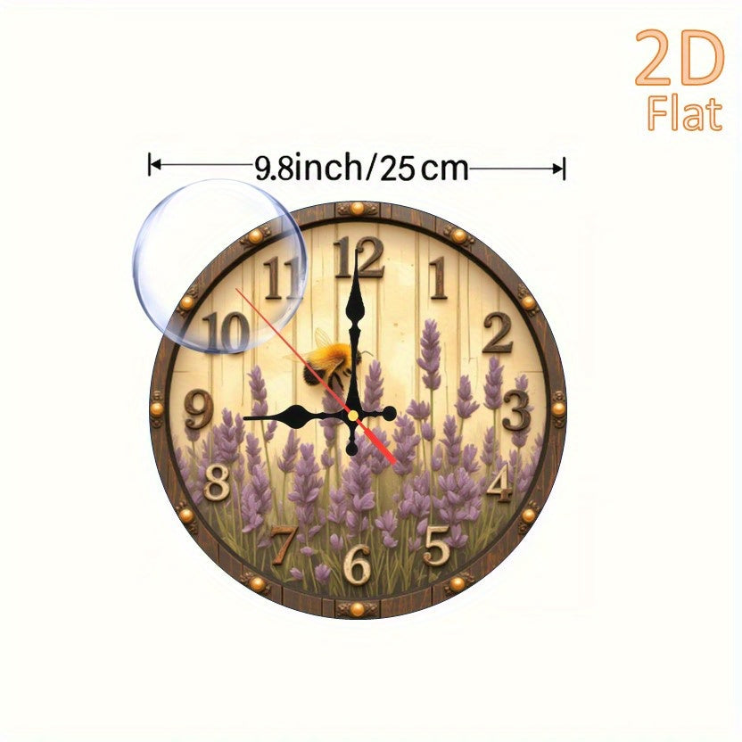 Lavender Bumblebees & Roman Numerals Rustic Elegant Floral Wall Clock - 9.8 Inch Artificial Wood Silent Quartz Movement, Battery Operated (AA Not Included) for Living Room Home Decor, Clock for Living Room, Decorative Hanging, Durable Construction
