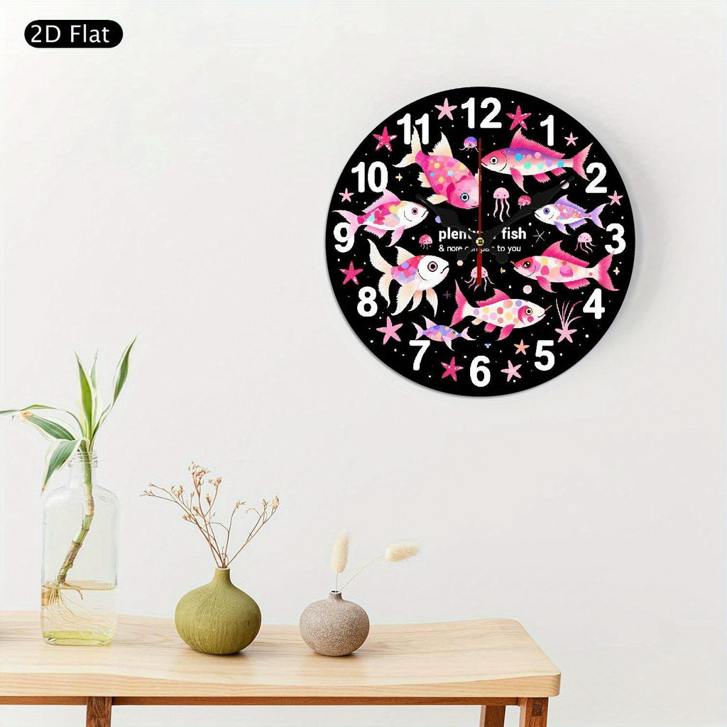 1pc 2D flat art silent wall clock, for home kitchen, themed clock, silent clock, unique decoration, graduation gift for school, New Year gift for husband, artistic clock, Thanksgiving room decoration, Christmas home decoration, 2D Flat