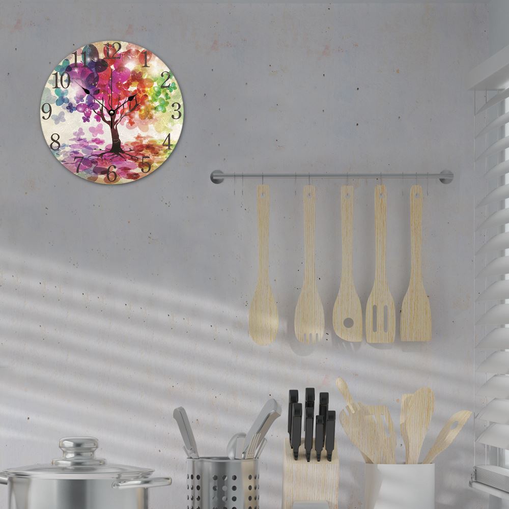 Butterfly Tree of Life Wall Clock, Silent Non-Ticking Wooden Battery Powered Clock, Vintage Style Wall Decor for Home, Office & Classroom