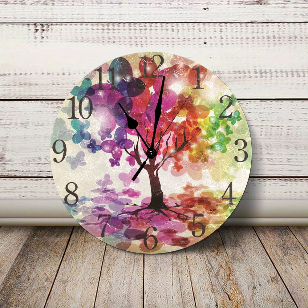 Butterfly Tree of Life Wall Clock, Silent Non-Ticking Wooden Battery Powered Clock, Vintage Style Wall Decor for Home, Office & Classroom