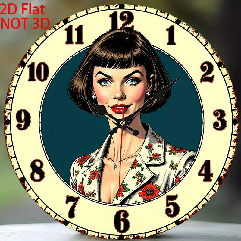 1pc Vintage Silent Wall Clock - 10-Inch Retro Design with Woman on Couch & Floral Pattern, Wooden Quartz Movement, No Batteries Needed, Perfect for Halloween & Christmas Home Decor, Coffee Shop, or Wall Art, Clock Wall Decor, 2D Flat, Best for Christmas